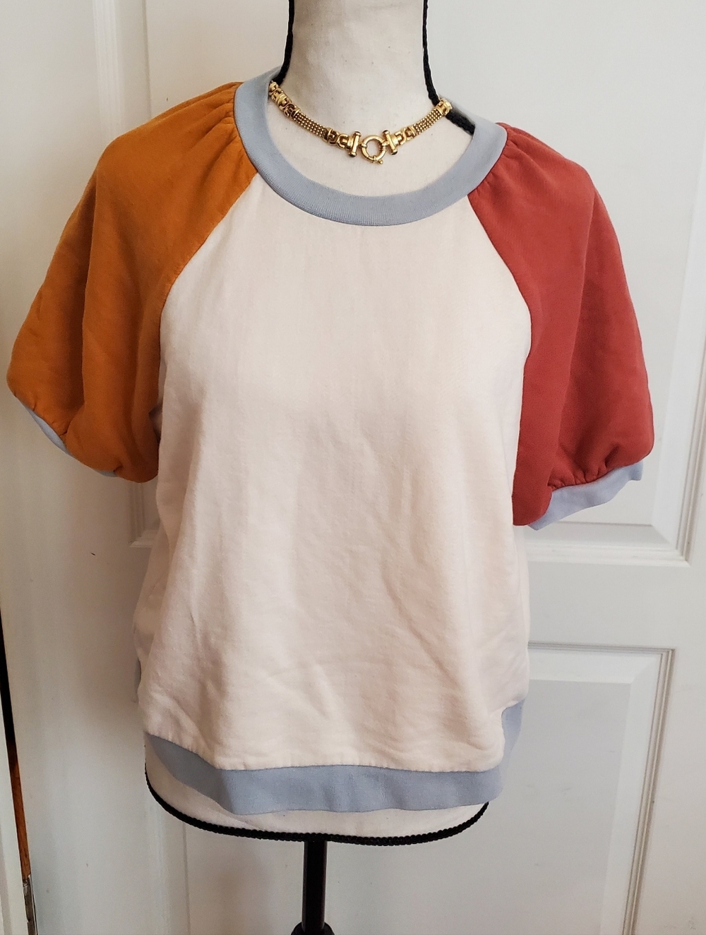 Madewell colorblock puff sleeve top sz M